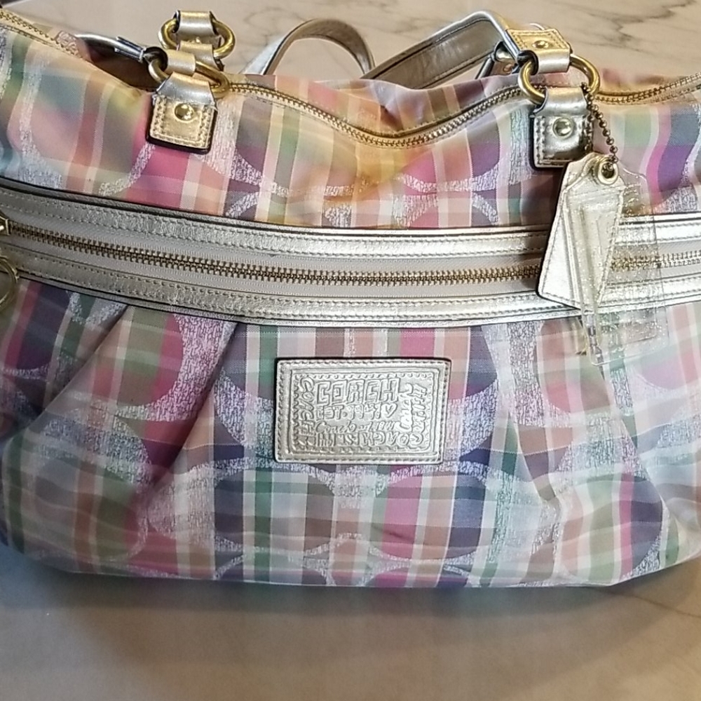 Vintage coach plaid and gold bag